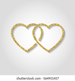 glitter icon. Double heart of gold logo. love symbol. use in decoration, design as the emblem. vector illustration.