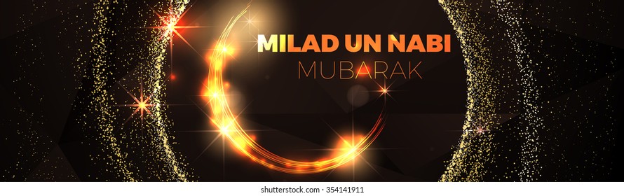 Glitter islamic Moon luxury design. Eid Milad Un Nabi vector banner