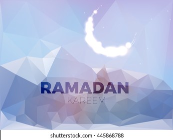 Glitter islamic Moon on the mountains luxury design. ramadan kareem greeting card vector template