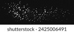 Glitter light effect on transparent bg as a png. White dust overlay with star sparkle. Bokeh and shine magic texture.