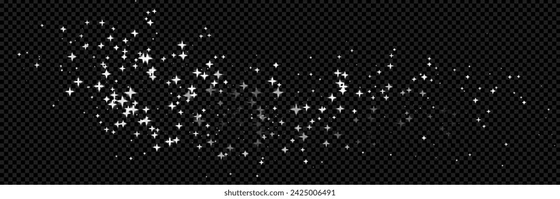 Glitter light effect on transparent bg as a png. White dust overlay with star sparkle. Bokeh and shine magic texture.