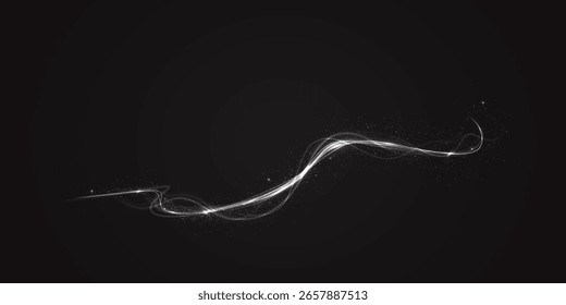 Brillo, luz, giro, onda, magia en un remolino brillante blanco. Haz, curva, dinámica, efecto, destello forman un estilo PNG brillante. Línea de luz curva blanca, cuerda, cinta. Twirl Png