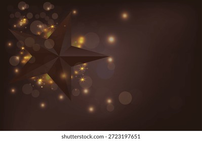 glitter lights grunge background, glitter defocused abstract twinkling lights and stars christmas background. brown star on festive background Happy holiday background