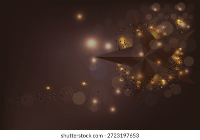 glitter lights grunge background, glitter defocused abstract twinkling lights and stars christmas background. brown star on festive background Happy holiday background
