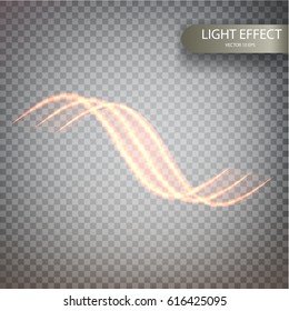 Glitter magic sparkle swirl trail effect on transparent background. 
Glowing fire swirl spiral. Vector abstract light speed motion effect. Glow luminous glitter shimmer trail. Light painting