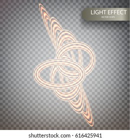 Glitter magic sparkle swirl trail effect on transparent background. Bokeh glitter round wave line with flying sparkling flash lights. Spiral luminous backgrounds. Vector 10 EPS. 
