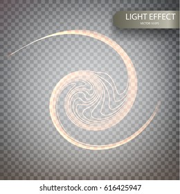 Glitter magic sparkle swirl trail effect on transparent background. Glowing abstract lines isolated on a plaid background. Bokeh glitter round wave line with flying sparkling flash lights