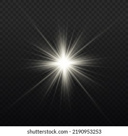 Glitter magic white star sparks on transparent background. Set of glowing light effect stars bursts with sparkles. Transparent shining sun, bright flash. Abstract image of lighting flare. Vector.