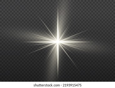 Glitter magic white star sparks on transparent background. Set of glowing light effect stars bursts with sparkles. Transparent shining sun, bright flash. Abstract image of lighting flare. Vector.