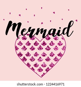 glitter mermaid heart girl tee illustration art vector 