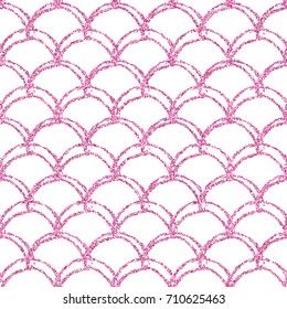 Glitter mermaid tail seamless pattern. Fish scale texture. Tillable background for girl fabric, textile design, wrapping paper, swimwear or wallpaper. Pink glitter mermaid background with fish skin.