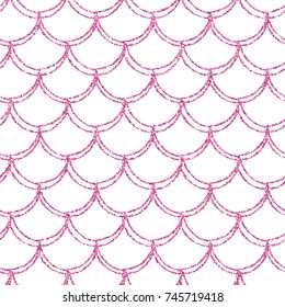 Glitter mermaid tail seamless pattern. Fish scale texture. Tillable background for girl fabric, textile design, wrapping paper, swimwear or wallpaper. Pink glitter mermaid background with fish skin.