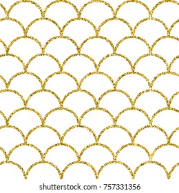 Glitter mermaid tail seamless pattern. Fish scale texture. Tillable background for girl fabric, textile design, wrapping paper, swimwear or wallpaper. White glitter mermaid background with fish skin.