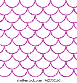 Glitter mermaid tail seamless pattern. Fish scale texture. Tillable background for girl fabric, textile design, wrapping paper, swimwear or wallpaper. Pink glitter mermaid background with fish skin.
