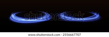 Glitter neon circle ring frame, sparkle flash light star shimmer vector on black background, shiny glowing neon round line planet curve. Png, effect, wave,neon,line, futuristic