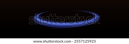 Glitter neon circle ring frame, sparkle flash light star shimmer vector on black background, shiny glowing neon round line planet curve. Png, effect, wave,neon,line, futuristic