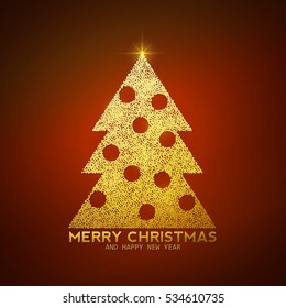 Glitter New Year Tree, template for your design, vector