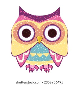 Glitter owl - hand drawn vector illustration isolated on white.