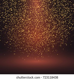 Glitter particles background effect. Sparkling texture. Star dust sparks in explosion on dark background. Vector Illustration.