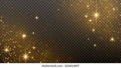 Glitter particles effect. Gold glittering Space star dust trail sparkling particles on transparent background. Stock royalty free vector illustration. PNG
