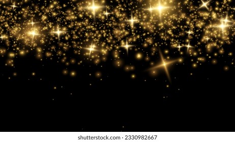 Glitter particles effect. Gold glittering Space star dust trail sparkling particles on transparent background. Stock royalty free vector illustration. PNG	