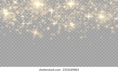 Glitter particles effect. Gold glittering Space star dust trail sparkling particles on transparent background. Stock royalty free vector illustration. PNG	