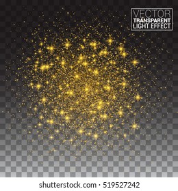 Glitter particles effect. Gold glittering Space star dust trail sparkling particles on transparent background. Vector illustration