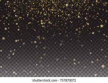 Glitter particles effect. Gold glittering Space star dust trail sparkling particles. Shining Motion Luxury Design. Vector illustration Transparent Background.