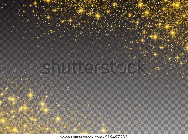 輝くパーティクルエフェクト 透明な背景に金色の輝く宇宙の星の塵の跡がきらめく粒子 ベクターイラスト のベクター画像素材 ロイヤリティフリー