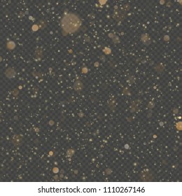 Glitter particles overlay effect. Gold glittering star dust sparkling particles on transparent background. EPS 10