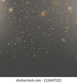 Glitter Particles Overlay Effect. Gold Glittering Star Dust Sparkling Particles On Transparent Background. EPS 10