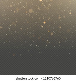 Glitter particles overlay effect. Gold glittering star dust sparkling particles on transparent background. EPS 10
