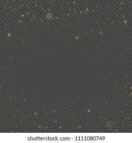 Glitter particles overlay effect. Gold glittering star dust sparkling particles on transparent background. EPS 10
