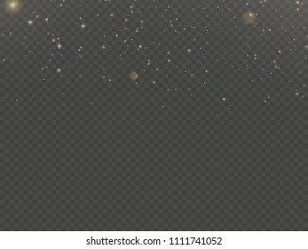 Glitter particles overlay effect. Gold glittering star dust sparkling particles on transparent background. EPS 10