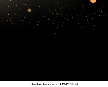 Glitter particles overlay effect. Gold glittering star dust sparkling particles on black background. EPS 10