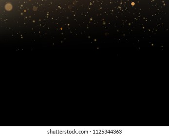 Glitter particles overlay effect. Gold glittering star dust sparkling particles on black background. EPS 10