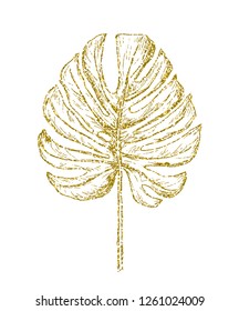 Glitter Philodendron Leave. Hand Drawn. Vector