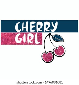 glitter pink cherry leaf text line young tee illustration art vector