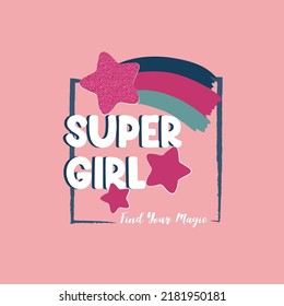 glitter pink star rainbow text line sweet girl tee illustration party textile shine art vector illustration style fashion