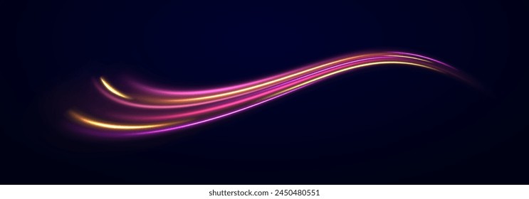 Glitter pink wave light effect. Futuristic dynamic motion technology. Neon color glowing lines background. Long exposure of motorways as speed. abstract speed movement pattern with shiny glowing.	
