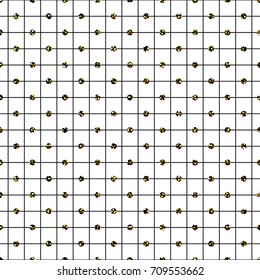 Glitter polka dot on checkered line background. Geometric seamless vector pattern.