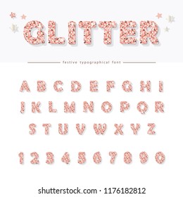 Glitter Powder Pink Font. Glamour Alphabet For Celebration, Party, Birthday Design. Girly.