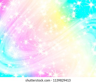Glitter rainbow background. The sky in pastel color. Bright mermaid sparkle pattern.Vector illustration. Unicorn colorful backdrop.