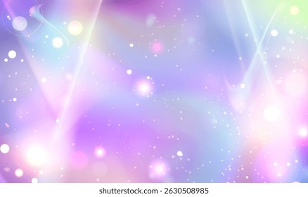 Glitter rainbow pastel background - dreamy color gradient with shimmering light particles, flare and bokeh effect. Magical sparkly fantasy texture, iridescent holographic fairytale girly backdrop.