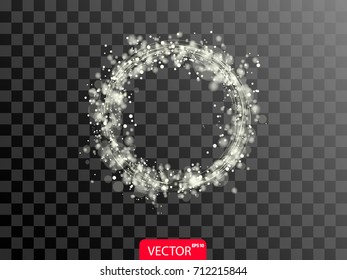 Glitter realistic circles lines light effect on transparent background. Vector illustration.