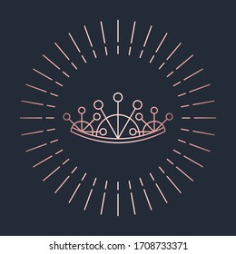 Glitter Rose gold foil crown.Vector isolated icon.Glamour luxury design for selfie or video chat filter.Glow light confetti, bright sequins, sparkle tinsel, abstract bling, shimmer dust.