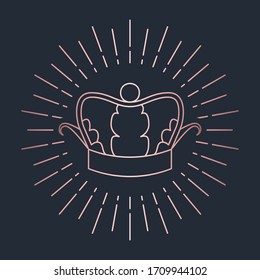 Glitter Rose gold foil crown.Vector isolated icon.Glamour luxury design for selfie or video chat filter.Glow light confetti, bright sequins, sparkle tinsel, abstract bling, shimmer dust.