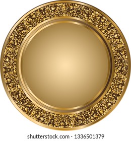 Glitter round gold template with gold lines and confetti on white background. Vector image. Eps 10