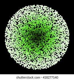 Glitter Round with Green Dots in Center Isolated on Black Background
