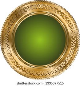 Glitter round green template with gold lines on white background. Vector image. Eps 8